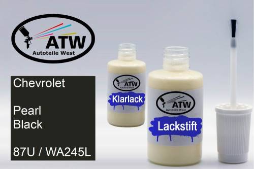 Chevrolet, Pearl Black, 87U / WA245L: 20ml Lackstift + 20ml Klarlack - Set, von ATW Autoteile West.